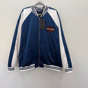 Harley Davidson Ensign Blue White Club Crew Satin Bomber Jacket Mens size 3XL